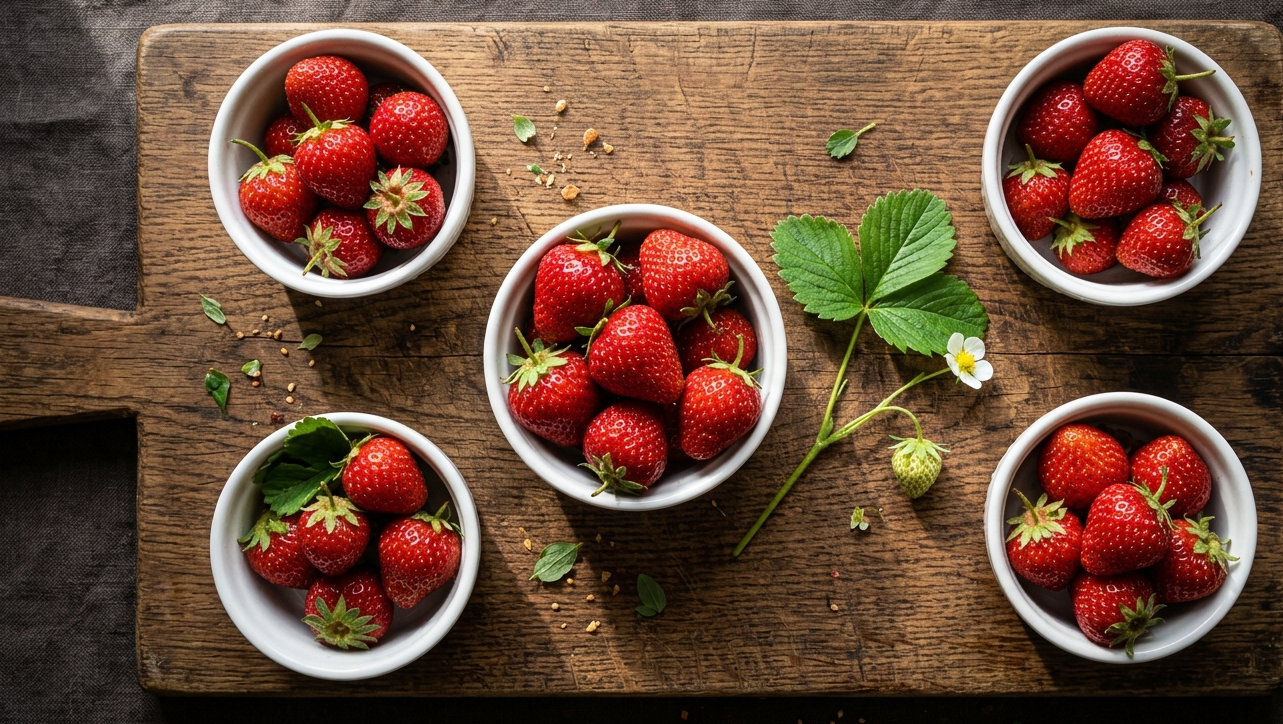 Alt Text: strawberries in small bowls.
